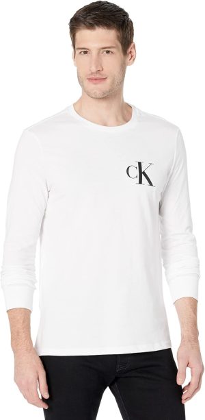 بلوزة نسائية باكمام طويلة من الشيفون والبوليستر ومزدانة بطبعات كالفن كلاين