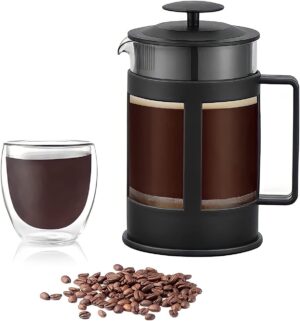 ضاغط قهوة فرنسية بسعة 800 مل، مصنوع من الزجاج البورسليكات عالي الجودة مع فلتر من الستانلس استيل، باللون الأسود