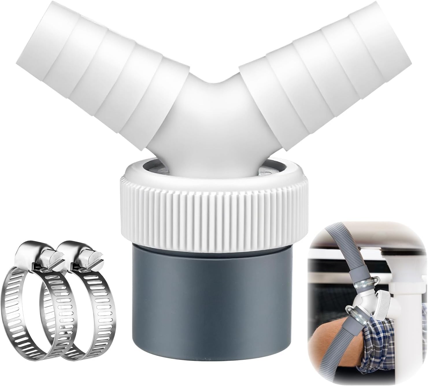 لينجي موصل مخرج مزدوج على شكل حرف Y للغسالات مزود بمشبكين للخرطوم، مفصل ثلاثي الاتجاهات، محول تصريف عالمي للغسالات وغسالة الصحون، مخرج 40 ملم 6 لينجي موصل مخرج مزدوج على شكل حرف Y للغسالات مزود بمشبكين للخرطوم، مفصل ثلاثي الاتجاهات، محول تصريف عالمي للغسالات وغسالة الصحون، مخرج 40 ملم - الصورة 6