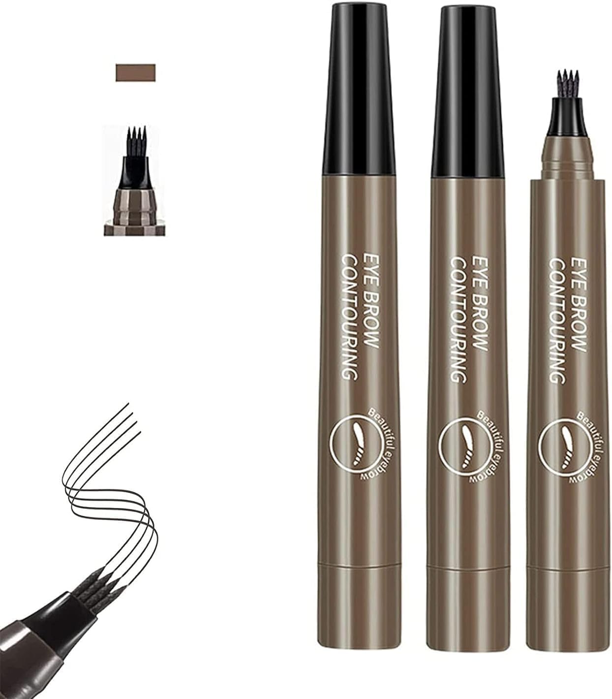 قلم حواجب سائل رباعي الشوكات من تزويق، قلم حواجب متشعب، قلم حواجب سحري دقيق مقاوم للماء مع طرف شوكة دقيقة، بلون رمادي وبني، 3 قطع 1 قلم حواجب سائل رباعي الشوكات من تزويق، قلم حواجب متشعب، قلم حواجب سحري دقيق مقاوم للماء مع طرف شوكة دقيقة، بلون رمادي وبني، 3 قطع