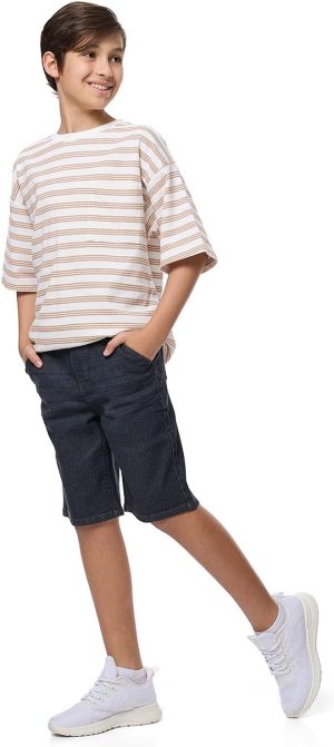 شورت جينز باهت برباط عند الخصر للاولاد 125-0233Tb124-4