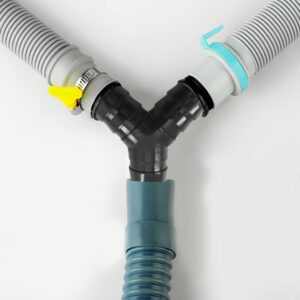 مجموعة وصلات خرطوم تصريف على شكل حرف Y مقاس 16 ملم، موصل أنبوب غسالة الصحون مع مشبك خرطوم قابل للتكديس للغسالة مقاس 20 × 20 ملم، رمادي