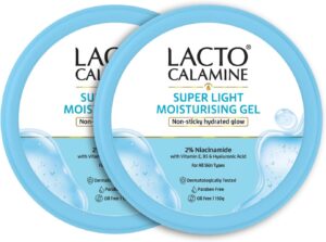 لاكتو كلاماين جل مرطب خفيف. جل مرطب غير لزج للوجه والجسم بالنياسيناميد والهيالورونيك وفيتامين اي لبشرة غير دهنية ومتوهجة، 150 غرام × عبوة من قطعتين