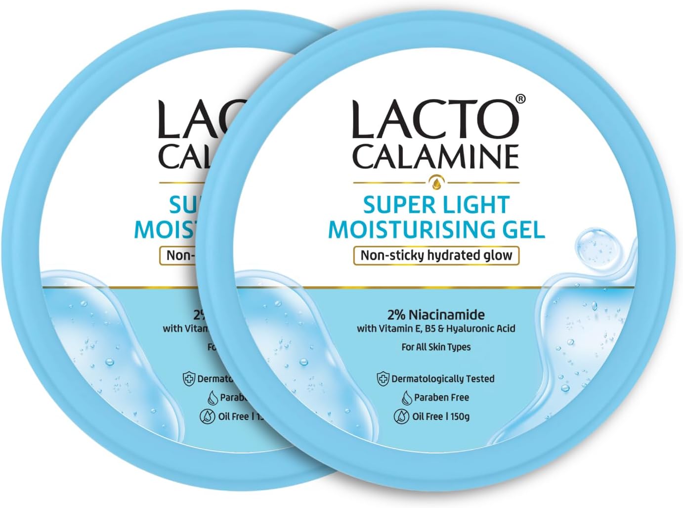 لاكتو كلاماين جل مرطب خفيف. جل مرطب غير لزج للوجه والجسم بالنياسيناميد والهيالورونيك وفيتامين اي لبشرة غير دهنية ومتوهجة، 150 غرام × عبوة من قطعتين