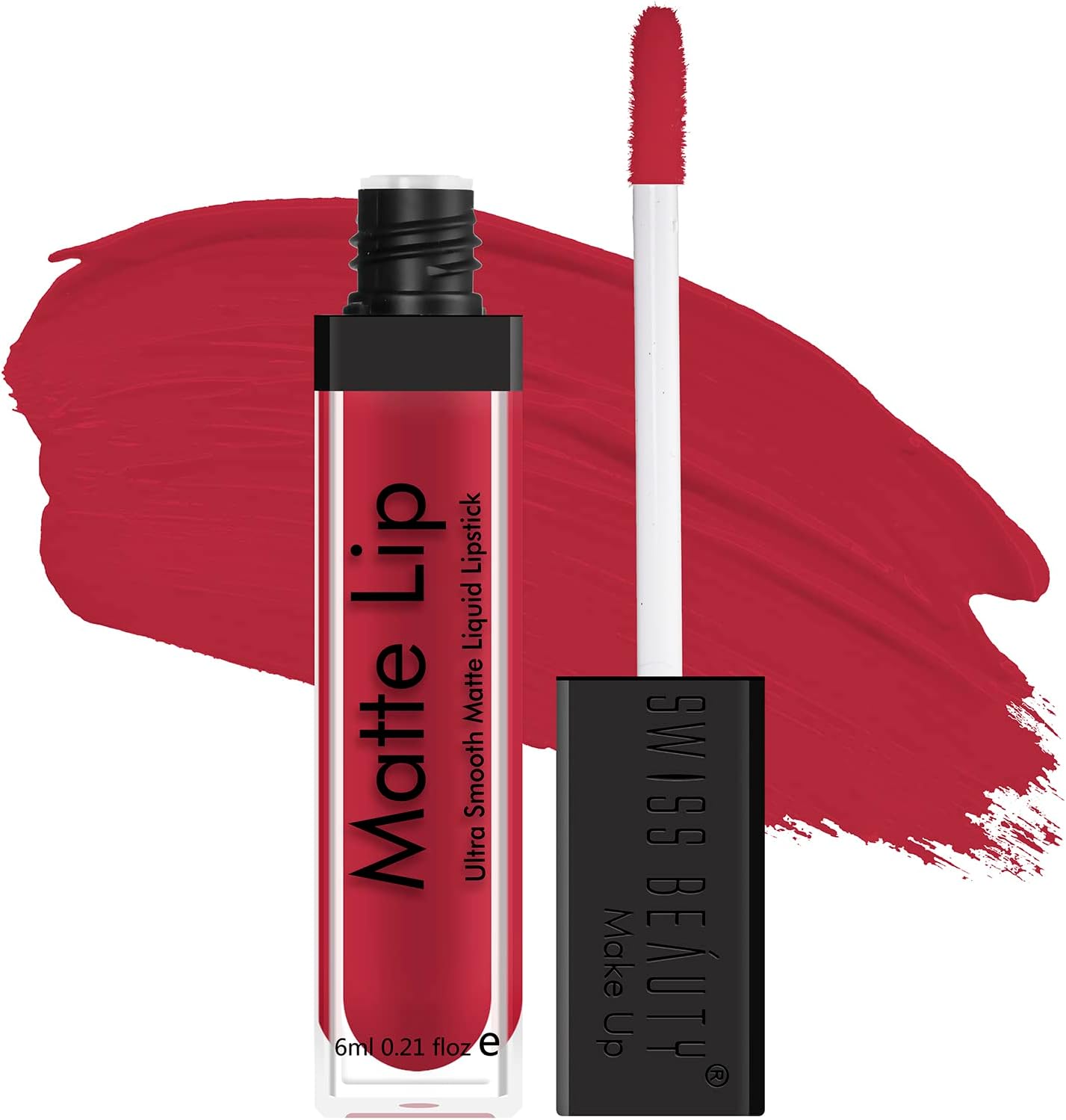 سويس بيوتي احمر شفاه سائل مات الترا سموث، لون شفاه ناعم، لمسة نهائية خفيفة الوزن، لمسة نهائية حريرية مات، درجة لون هوت ريد، 6 مل