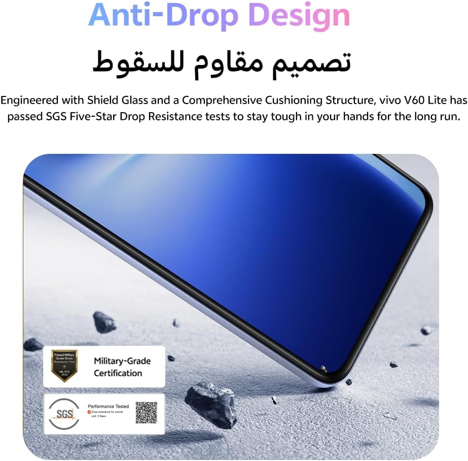 vivo V60 Lite 5G (Elegant Black, 12GB RAM, 512GB) | 120Hz AMOLED Display | 32MP Selfie Camera | 6500mAH | IP65 | V-Premier Earbuds Pro, 24M Warranty, 455Days Screen Replacement – Middle East Version 15 vivo V60 Lite 5G (Elegant Black, 12GB RAM, 512GB) | 120Hz AMOLED Display | 32MP Selfie Camera | 6500mAH | IP65 | V-Premier Earbuds Pro, 24M Warranty, 455Days Screen Replacement – Middle East Version - الصورة 15