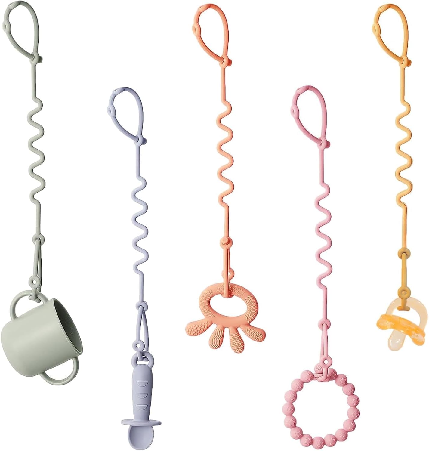لينجي احزمة العاب من السيليكون للاطفال، سلاسل لهايات 5 قطع، احزمة امان العاب قابلة للتعديل، تنطبق على احزمة العاب السيليكون لعربات الاطفال والكراسي العالية وأسرّة الاطفال ومقعد السيارة والشنط وغيرها.