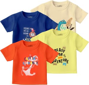 تي شيرت قطن عضوي 100% للأولاد والبنات من لؤي بأكمام قصيرة بألوان وأنماط نابضة بالحياة للأطفال والأطفال الصغار، قصة عادية