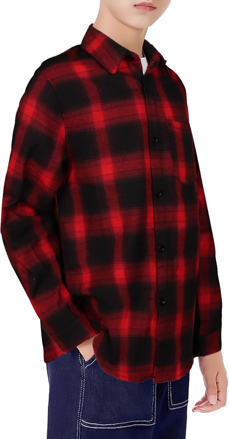 Casual Boys Long Sleeve Shirt,Woven Shirts Button Down Western Shirts,Collar & Chest Pocke Red 2 Casual Boys Long Sleeve Shirt,Woven Shirts Button Down Western Shirts,Collar & Chest Pocke Red - الصورة 2