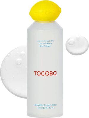تونر للوجه بالليمون وأحماض ألفا وبيتا الهيدروكسية من توكوبو، 150 مل | فيتامين C وخلاصة الليمون، مرطب مهدئ | مكونات طبيعية، تونر نباتي، لم يتم اختباره على الحيوانات