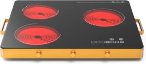 بوتاجاز كهربائي 3 شعلات من في بي جي كيه، سطح الموقد الكهربائي 5200 واط مع مؤقت، قفل امان للاطفال، حماية من درجة الحرارة الزائدة، 9 اعدادات للطاقة، 220-240 فولت، بدون قابس وسلك صلب