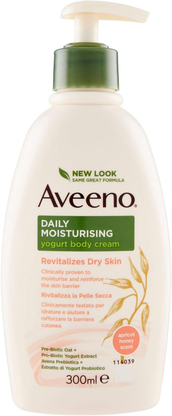 Aveeno Daily Moisturising Yogurt Body Cream, Apricot & Honey Scent, With Nourishing Oat and Greek Yogurt, Suitable For Sensitive Skin, Revitalises Normal to Dry Skin, 300ml