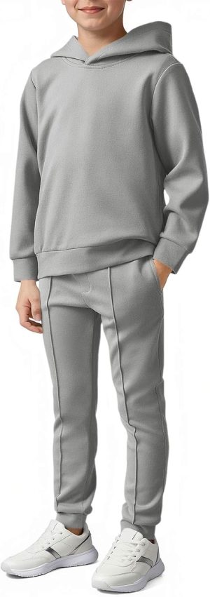 Haloumoning Boys Athletic Sweatsuit Kids Fashion Hoodies and Sweatpants Clothing Sets with Pockets 5-14Y