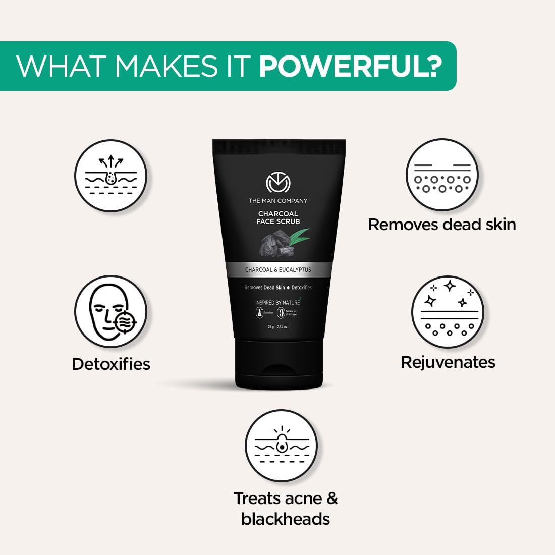 ذا مان كومباني مقشر الوجه بالفحم للبشرة المتوهجة | مضاد لحب الشباب، مزيل الرؤوس السوداء للبشرة الدهنية، 75 غرام 3 ذا مان كومباني مقشر الوجه بالفحم للبشرة المتوهجة | مضاد لحب الشباب، مزيل الرؤوس السوداء للبشرة الدهنية، 75 غرام - الصورة 3