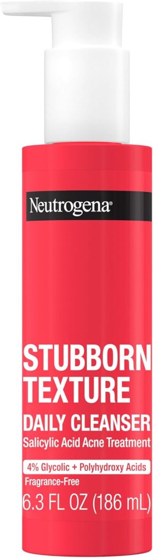نيوتريجينا منظف الوجه اليومي لحب الشباب من ستنيد تيكستر غسول بحمض الساليسيليك + حمض الجليكوليك والبولي هيدروكسي خالٍ العطور 6.3 اونصة سائلة