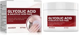 وسادات حمض الجليكوليك من الساليسيليك، تقشير الوجه لتنظيف وتقشير حب الشباب والتحكم في البقع الداكنة وترطيب بحمض الهيالورونيك، تونر لطيف لبشرة صافية ومشرقة، 55 قطعة