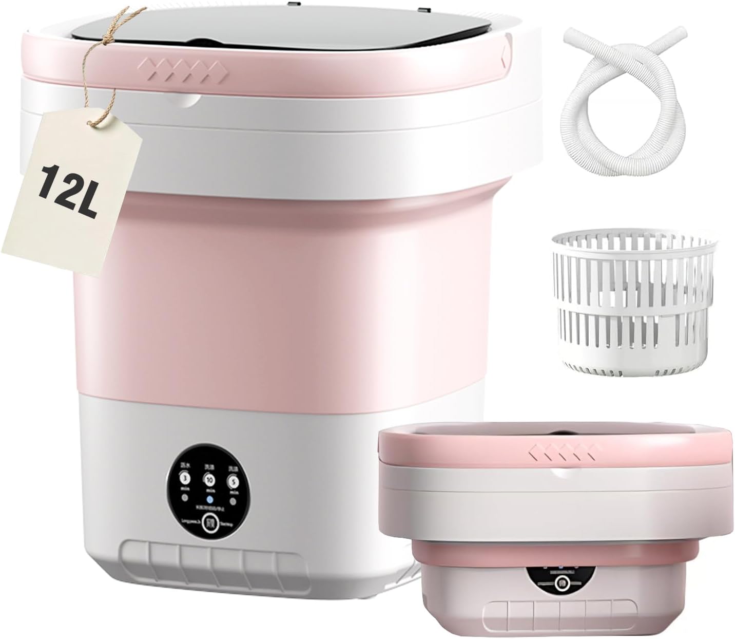 غسالة صغيرة محمولة من جالاهاب - غسالة صغيرة قابلة للطي لملابس الاطفال والجوارب والملابس الرقيقة - الة غسيل صغيرة مع 3 اوضاع توقيت للسفر والسكن الجامعي والشقة وسيارات ار في، زهري