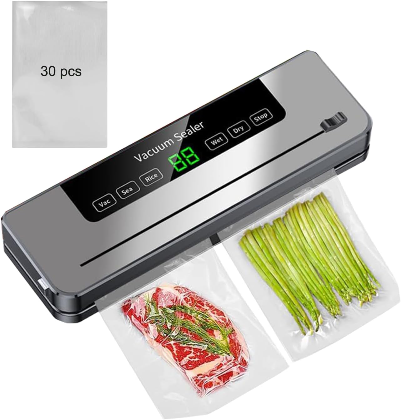 الة اغلاق بتفريغ الهواء 5 في 1 من جوزوتو، الة غلق الطعام بتفريغ الهواء مع اداة تقطيع مدمجة ونظام اغلاق هواء اوتوماتيكي بشاشة لمس ذكية لتخزين الطعام الجاف والرطب مع مجموعة من 30 كيس اغلاق