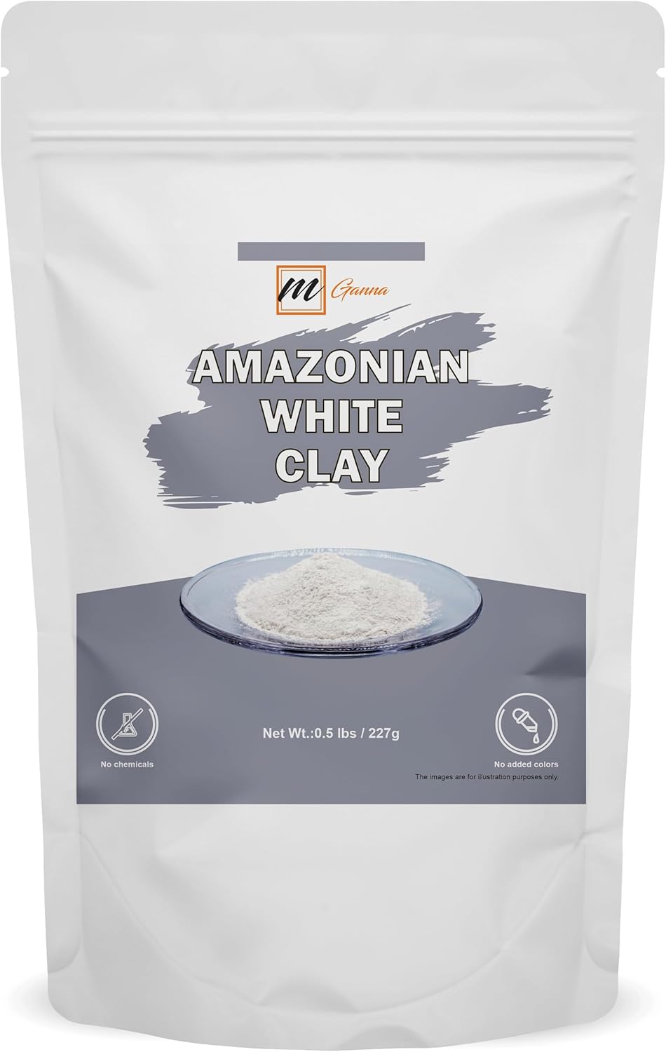 ام غانا مسحوق طين امازونيان ابيض طبيعي 100% لصنع قناع الوجه والكريم والصابون 0.5 باوند / 227 غرام، لنوع البشرة جافة