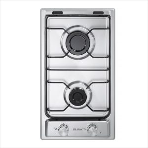 البا - موقد غاز مزدوج المنطقتين من الستانلس ستيل مقاس 30 سم - اشعال الكتروني - اجهزة امان - دعامات مقلاة مطلية بالمينا - تقنية ايطالية