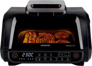 كينوود مقلاة هوائية 2 في 1 (مقلاة هوائية + شواية) مع سلة XXXL 8 لتر، 4 مستويات للشواء، 8 وظائف مضبوطة مسبقا - للشواء، المقرمشة، الخبز، البيتزا، اعادة التسخين، التجفيف والوظيفة اليدوية، GHF40.000BK