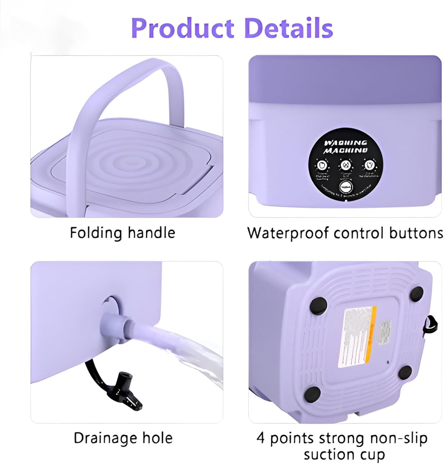 غسالة ملابس أوتوماتيكية بتصميم دلو وتجفف الملابس، صغيرة ومحمولة وقابلة للطي، وملائمة للاستخدام في المنزل وعند السفر، لتنظيف الملابس الداخلية من الميكاكوز، أرجواني 6 غسالة ملابس أوتوماتيكية بتصميم دلو وتجفف الملابس، صغيرة ومحمولة وقابلة للطي، وملائمة للاستخدام في المنزل وعند السفر، لتنظيف الملابس الداخلية من الميكاكوز، أرجواني - الصورة 6