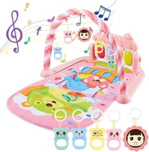 لعبة بساط زحف وصالة الالعاب الرياضية الموسيقية للاطفال من سن 12 الى 36 شهر مع مسطرة ارتفاع من اي سي في في (اللون: بينك)
