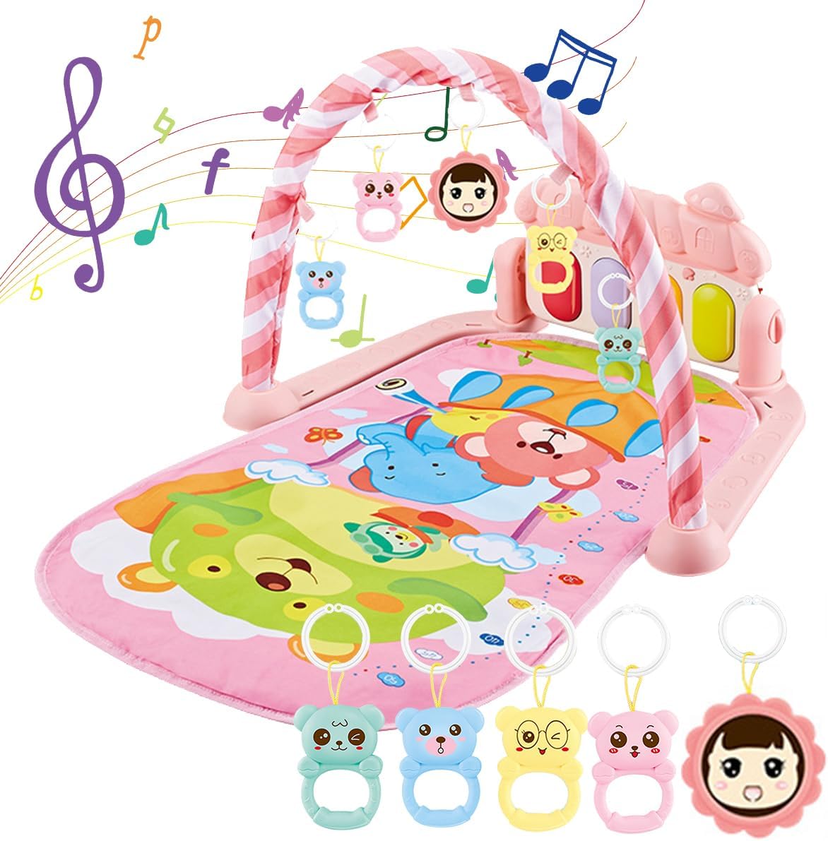 لعبة بساط زحف وصالة الالعاب الرياضية الموسيقية للاطفال من سن 12 الى 36 شهر مع مسطرة ارتفاع من اي سي في في (اللون: بينك)