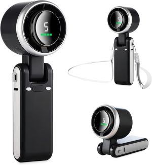 مروحة شخصية محمولة باليد 3 في 1 من بيبيسك، مراوح محمولة باليد قابلة لاعادة الشحن بمنفذ USB مع 5 سرعات، مروحة صغيرة تعمل ببطارية 4000mAh، مروحة مكتب قابلة للطي مع شاشة LED للمنزل والخارج (اسود)