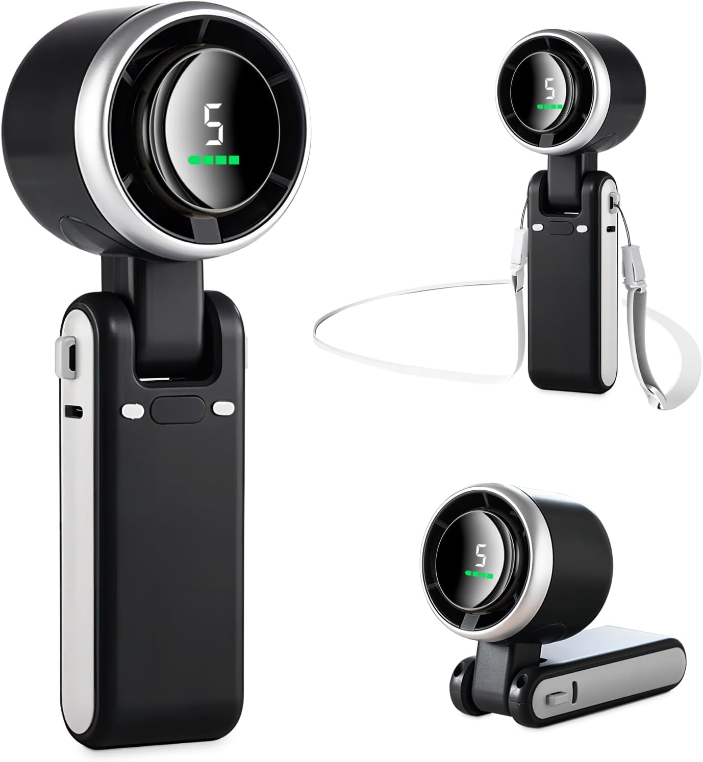 مروحة شخصية محمولة باليد 3 في 1 من بيبيسك، مراوح محمولة باليد قابلة لاعادة الشحن بمنفذ USB مع 5 سرعات، مروحة صغيرة تعمل ببطارية 4000mAh، مروحة مكتب قابلة للطي مع شاشة LED للمنزل والخارج (اسود)