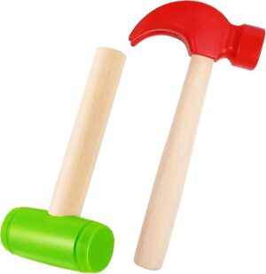 BLMHTWO Pack of 2 Children's Hammer, Wooden Mallet, Plastic Toy Hammer, Children's Simulation Hammer, Maintenance Tools, Simulated Small Hammer for Repairs Building Blocks Assemblies