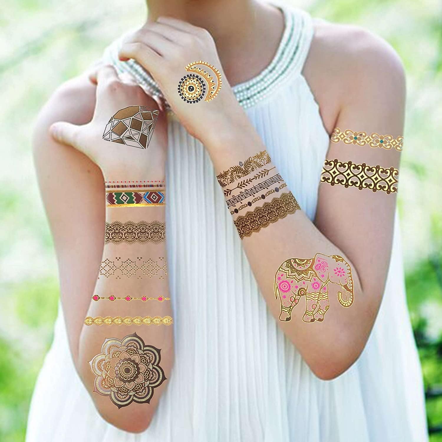 سيوسى 12 ورقة اكثر من 130 نمط ذهبي للوشم المؤقت للنساء والفتيات والمراهقات، ملصقات تاتو فلاش ومجوهرات وهمية للمهرجانات للبالغين، تاتو معدني لامع صيفي، ملصقات فنية للجسم بوهيميا ماندالا 4 سيوسى 12 ورقة اكثر من 130 نمط ذهبي للوشم المؤقت للنساء والفتيات والمراهقات، ملصقات تاتو فلاش ومجوهرات وهمية للمهرجانات للبالغين، تاتو معدني لامع صيفي، ملصقات فنية للجسم بوهيميا ماندالا - الصورة 4