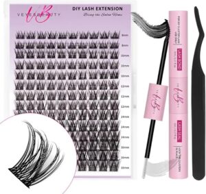 JKJ&ZXZ DIY Eyelash Extension Kit, Individual Lashes Cluster Curl, 9-16mm Mix Lash Clusters with Lash Bond and Seal and Lash Applicator Tool for Self Application at Home(168Pcs).