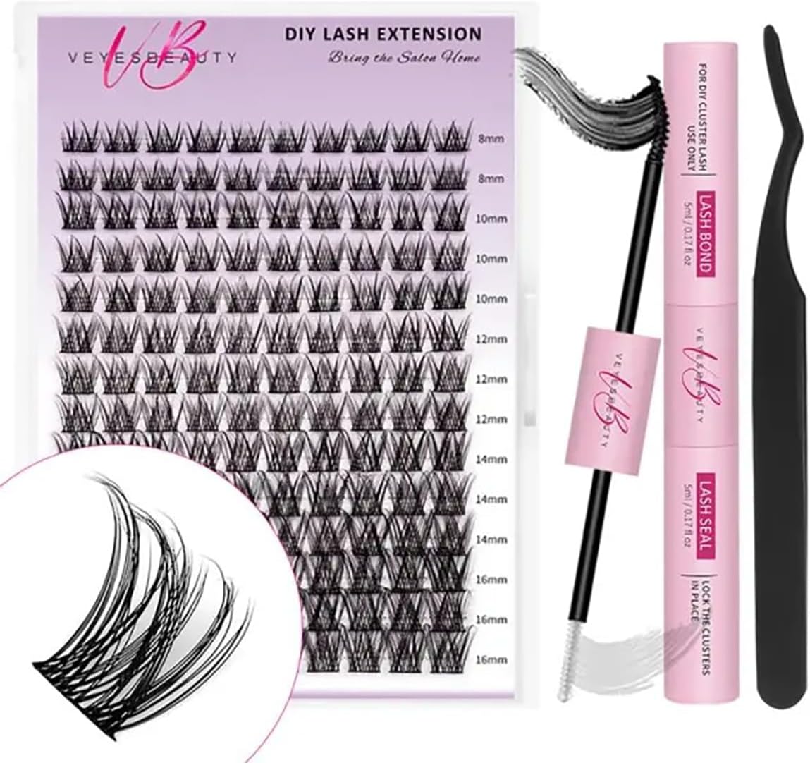 JKJ&ZXZ DIY Eyelash Extension Kit, Individual Lashes Cluster Curl, 9-16mm Mix Lash Clusters with Lash Bond and Seal and Lash Applicator Tool for Self Application at Home(168Pcs).