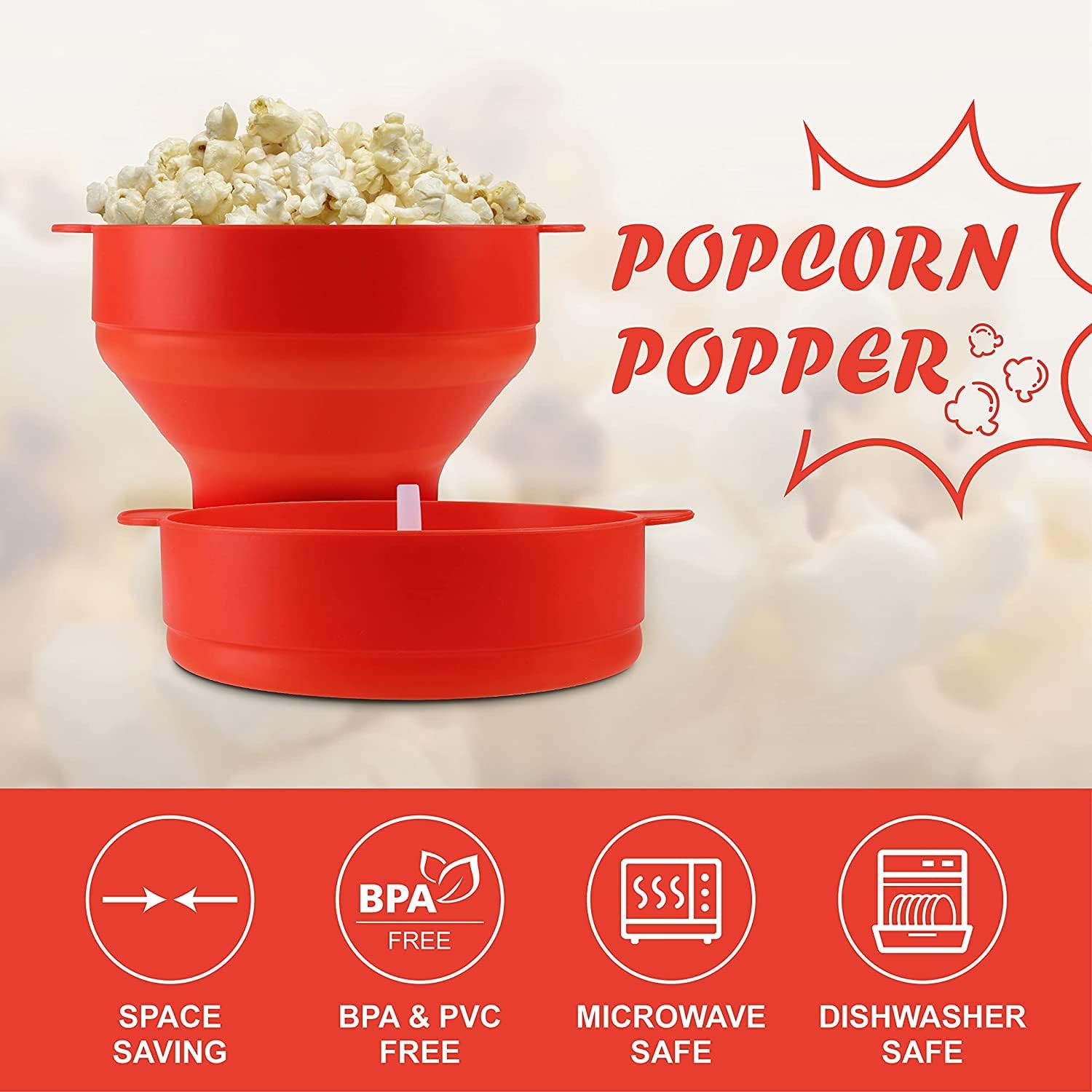 ماكينة صنع الفشار في الميكروويف من السيليكون قابلة للطي مع غطاء وعاء فشار خالي البيسفينول ايه سهل التنظيف وامن للاستخدام غسالة الصحون مثالي لليالي الافلام العائلية احمر كاستويف 5 ماكينة صنع الفشار في الميكروويف من السيليكون قابلة للطي مع غطاء وعاء فشار خالي البيسفينول ايه سهل التنظيف وامن للاستخدام غسالة الصحون مثالي لليالي الافلام العائلية احمر كاستويف - الصورة 5