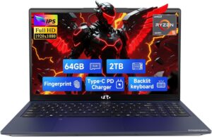 نيمو لابتوب العاب IPS FHD 15.6 انش ثماني النواة رايزن 7 6800H 64GB DDR5 RAM 2TB SSD (افضل من i7-12700H حتى 4.7GHz) راديون 680M كيبورد باضاءة خلفية 100 واط نوع C وبصمة اصبع