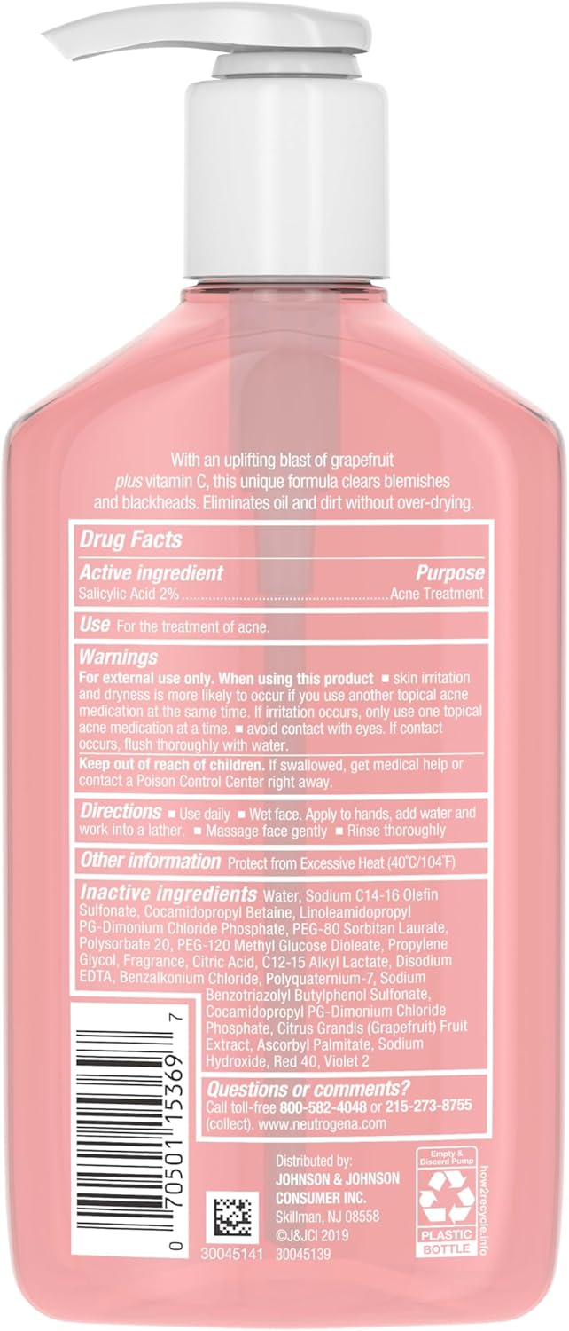غسول وجه لتنظيف المسام والتخلص من حب الشباب مع حمض الساليسيليك والجريب فروت الزهري وفيتامين سي وخالي من الزيت من نيوتريجينا، 9.1 اونصة سائلة 9 غسول وجه لتنظيف المسام والتخلص من حب الشباب مع حمض الساليسيليك والجريب فروت الزهري وفيتامين سي وخالي من الزيت من نيوتريجينا، 9.1 اونصة سائلة - الصورة 9