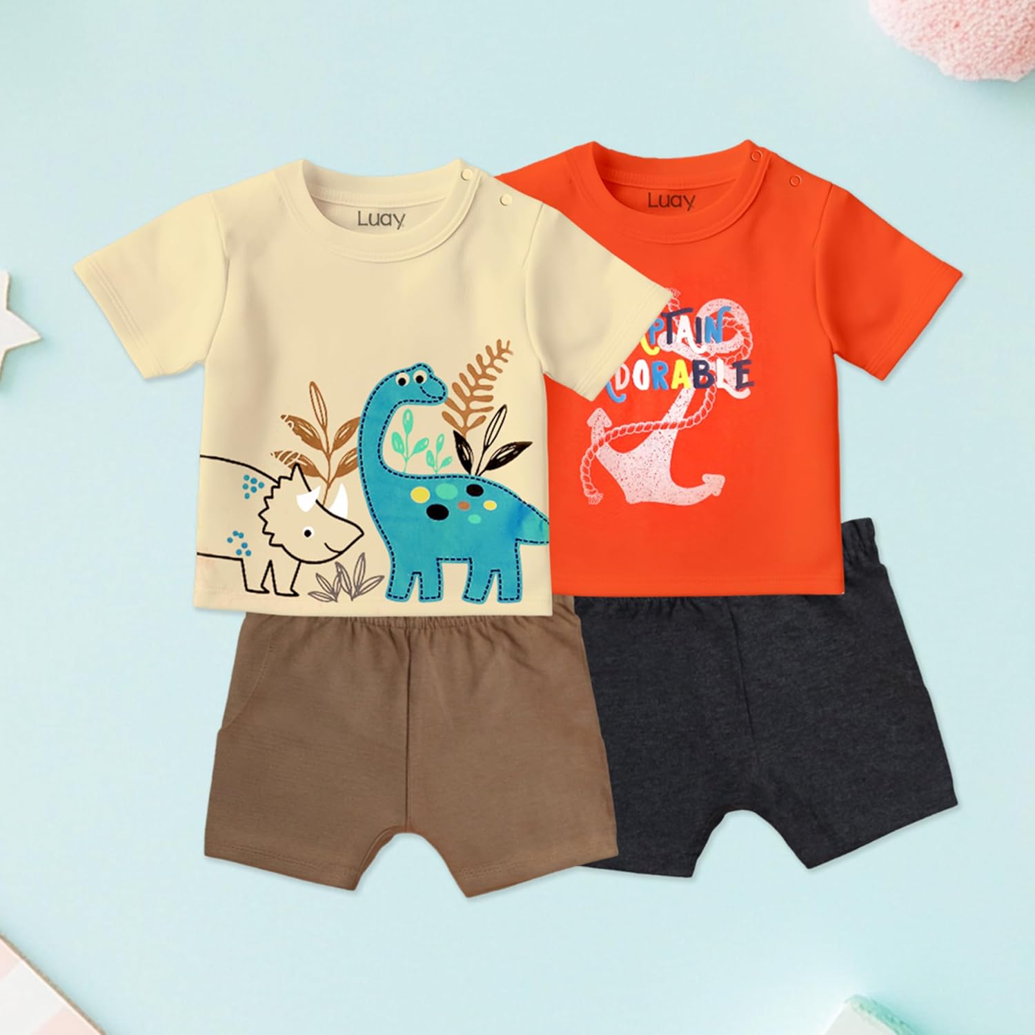 LUAY 100% Organic Cotton Baby Boy & Girls Clothing Set Short Sleeve Kids Clothes Boys & Girls Toddler Short Set Cute Animal Print Combo Pack Of 2 Top and Shorts Outfit For New born 8 LUAY 100% Organic Cotton Baby Boy & Girls Clothing Set Short Sleeve Kids Clothes Boys & Girls Toddler Short Set Cute Animal Print Combo Pack Of 2 Top and Shorts Outfit For New born - الصورة 8