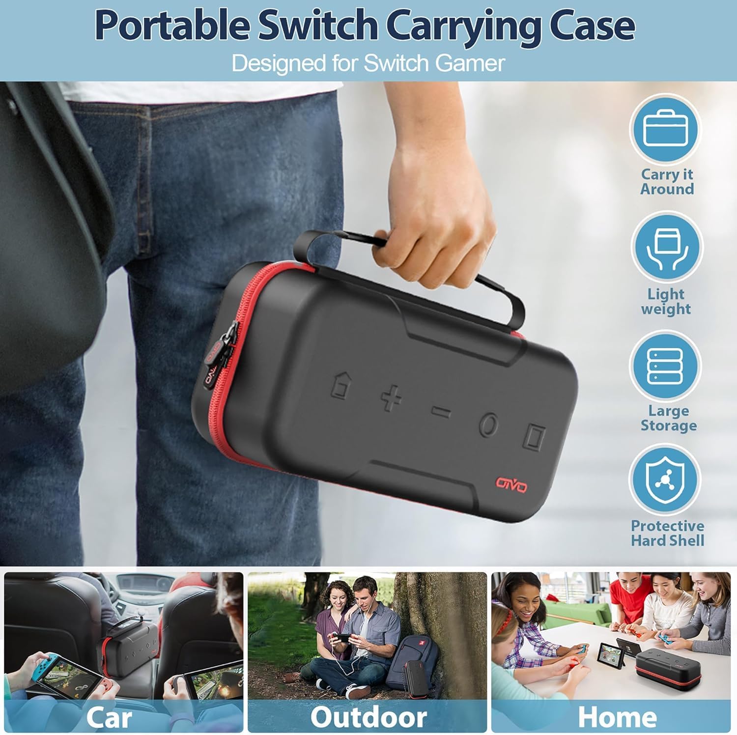 ALMEKAQUZ Carrying Case Compatible with Nintendo Switch/OLED,Compatible with Joycon and AC Adapter,Portable Compact Storage Box,Carrying Travel Bag for Accessories Holds,20 Game Cartridge(Black) 7 ALMEKAQUZ Carrying Case Compatible with Nintendo Switch/OLED,Compatible with Joycon and AC Adapter,Portable Compact Storage Box,Carrying Travel Bag for Accessories Holds,20 Game Cartridge(Black) - الصورة 7