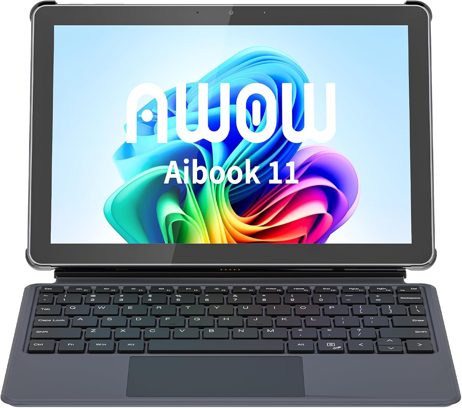 اوواو تابلت ايبوك 11 10.1 انش Wi-11 مع كيبورد - الجيل 12 N100، 12GB LPDDR5 RAM، 256GB PCIe SSD، شاشة لمس FHD، واي فاي ثنائي النطاق، USB-C، HDMI، كاميرا 8MP، الماني (لابتوب 2 في 1 قابل للتحويل)