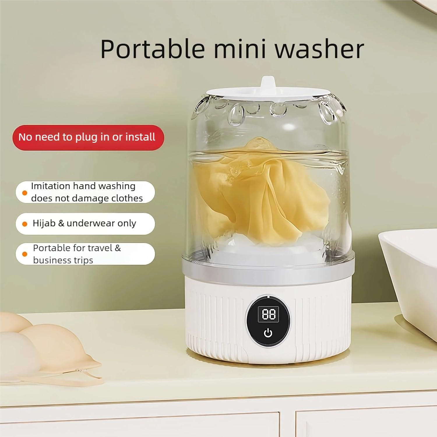 غسالة صغيرة محمولة للاغراض الصغيرة ووشاح الرأس والغسيل اثناء السفر - محاكاة غسيل يدوية لطيفة، تنظيف دوار فعال، صغيرة الحجم، مناسبة للسفر والسكن الجامعي 2 غسالة صغيرة محمولة للاغراض الصغيرة ووشاح الرأس والغسيل اثناء السفر - محاكاة غسيل يدوية لطيفة، تنظيف دوار فعال، صغيرة الحجم، مناسبة للسفر والسكن الجامعي - الصورة 2