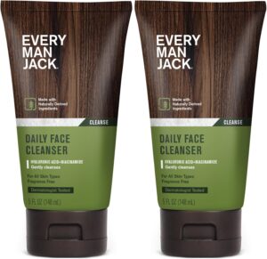 Every Man Jack Daily Face Wash for Men - Gently Cleanse, Moisturize, and Revive Dry, Tired Skin with Hyaluronic Acid and Niacinamide - 5 oz Men's Face Wash (2 Pack)