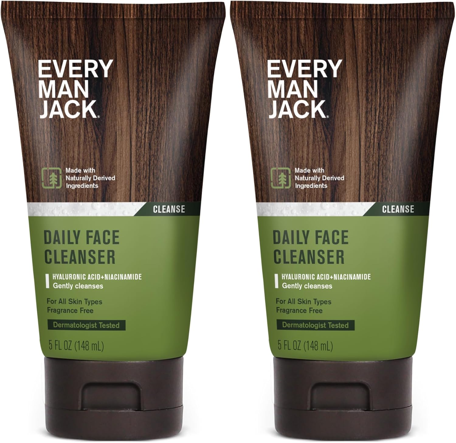 Every Man Jack Daily Face Wash for Men - Gently Cleanse, Moisturize, and Revive Dry, Tired Skin with Hyaluronic Acid and Niacinamide - 5 oz Men's Face Wash (2 Pack)