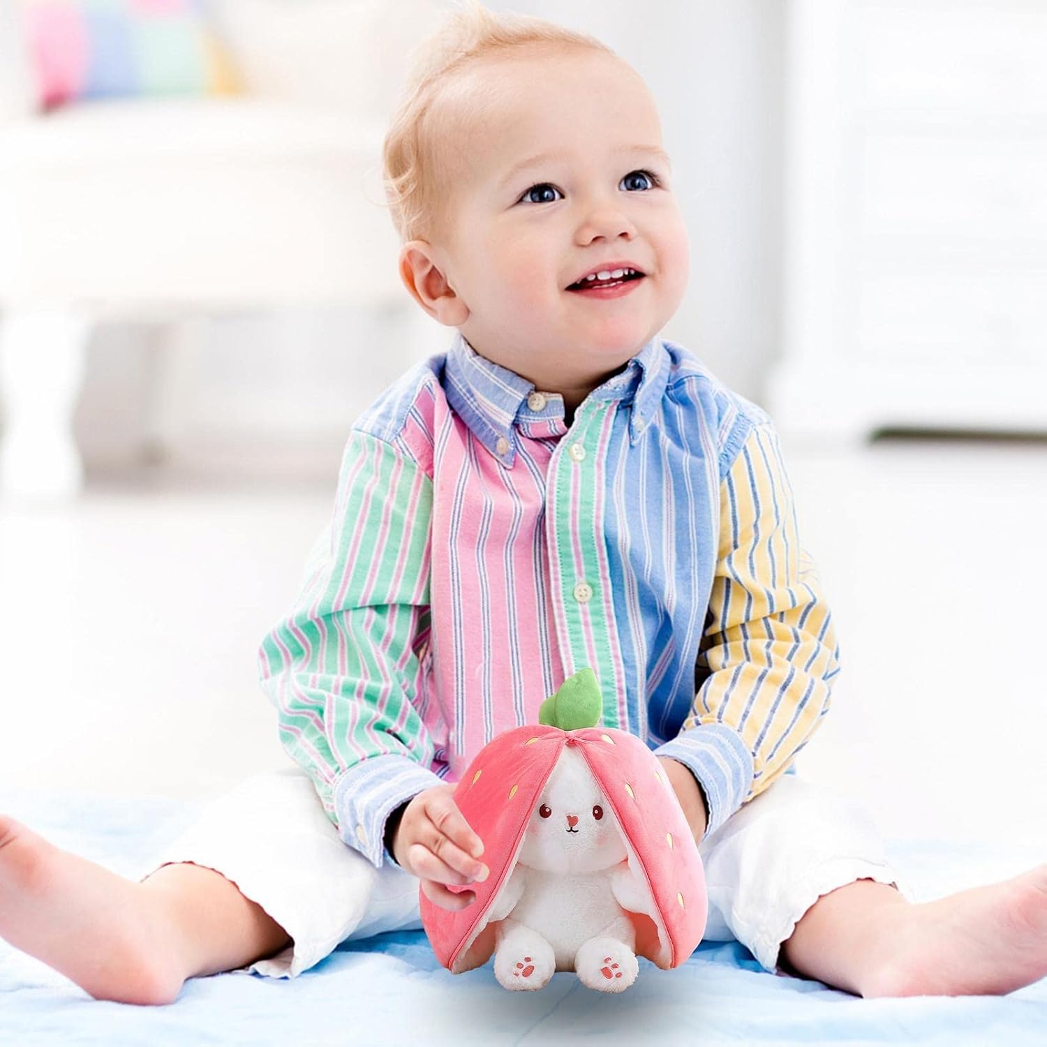 كاستويف لعبة قطيفة على شكل ارنب فراولة - دمية لطيفة للاطفال جزر ناعمة 18 سم هدية مثالية للبنات 2 كاستويف لعبة قطيفة على شكل ارنب فراولة - دمية لطيفة للاطفال جزر ناعمة 18 سم هدية مثالية للبنات - الصورة 2