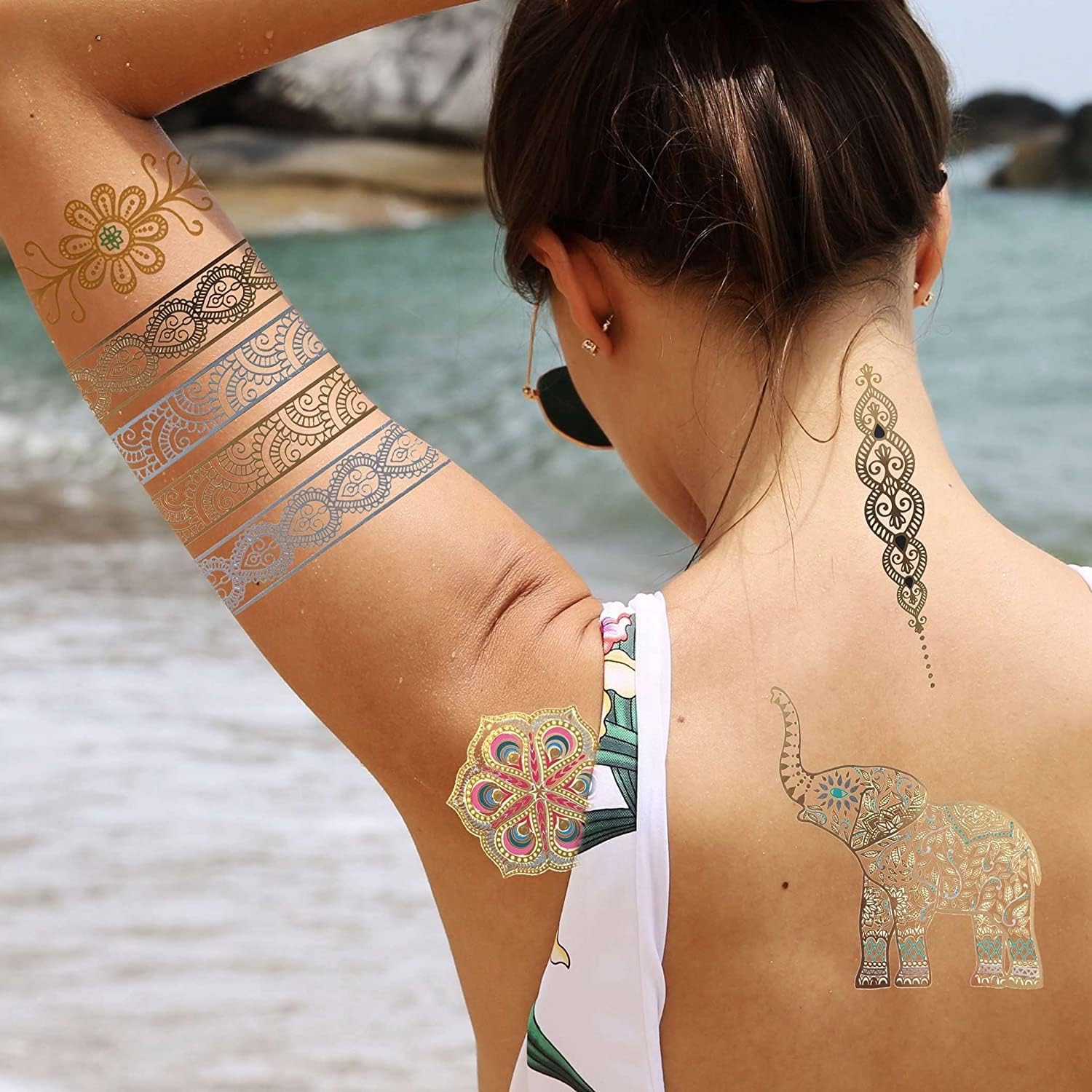 سيوسى 12 ورقة اكثر من 130 نمط ذهبي للوشم المؤقت للنساء والفتيات والمراهقات، ملصقات تاتو فلاش ومجوهرات وهمية للمهرجانات للبالغين، تاتو معدني لامع صيفي، ملصقات فنية للجسم بوهيميا ماندالا 7 سيوسى 12 ورقة اكثر من 130 نمط ذهبي للوشم المؤقت للنساء والفتيات والمراهقات، ملصقات تاتو فلاش ومجوهرات وهمية للمهرجانات للبالغين، تاتو معدني لامع صيفي، ملصقات فنية للجسم بوهيميا ماندالا - الصورة 7