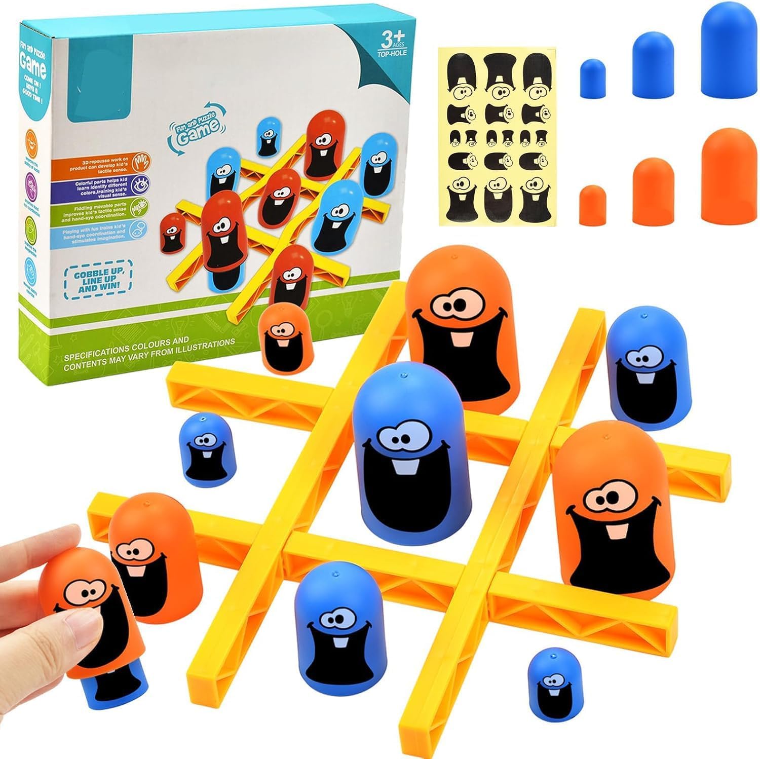 مجموعة العاب تيك تاك تو بيغ ايت سمول من الفياجود لعبة تفاعلية بين الوالدين والطفل لوحية جوبلت جوبلرز باللونين الازرق والبرتقالي عائلية للعب ولعبة كلاسيكية