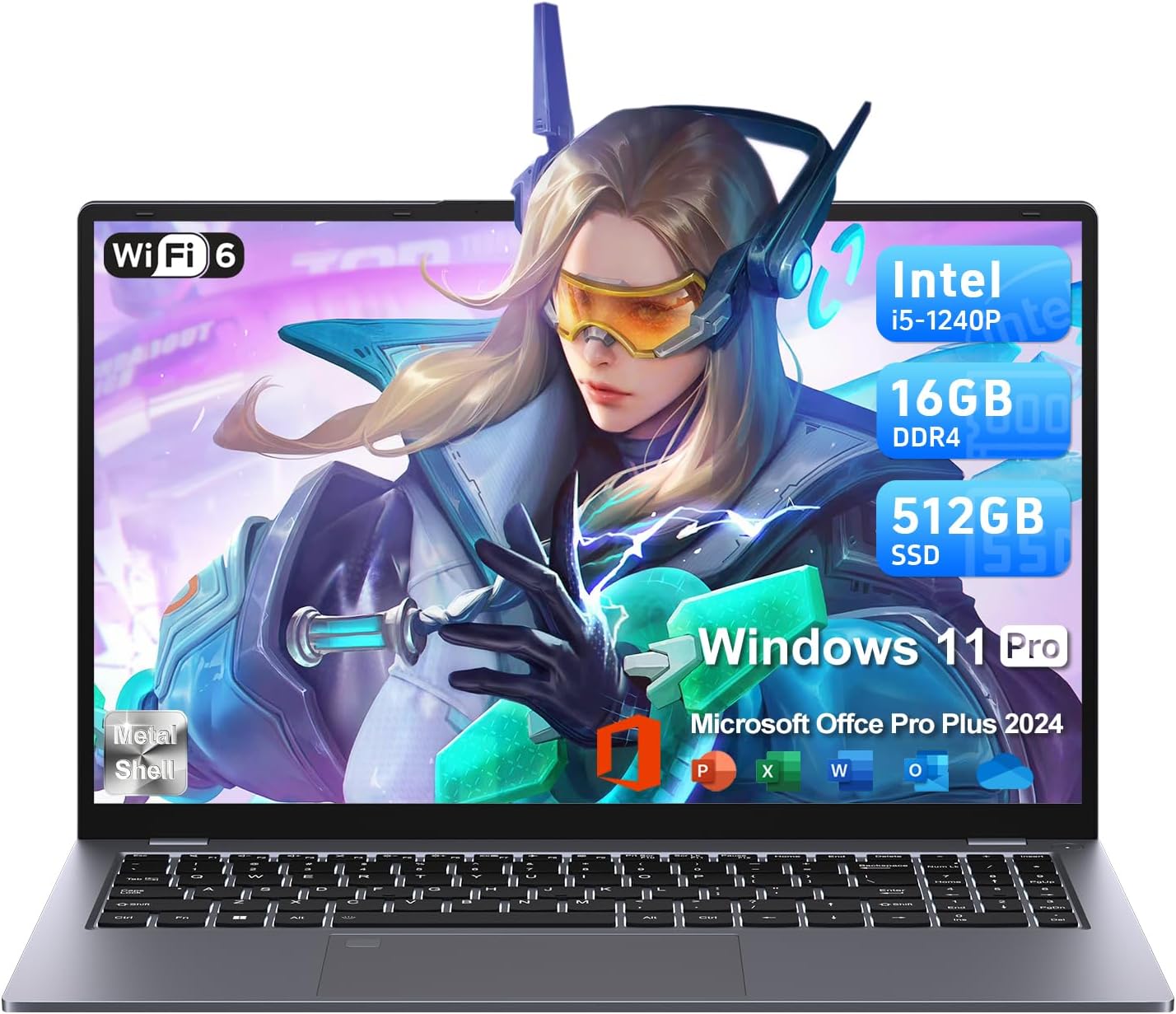 لابتوب ألعاب الجيل 12 i5-1240P حتى 4.4GHz بذاكرة رام 16GB DDR4 512GB NVME ويندوز 11 وشاشة 15.6 بوصة FHD IPS وفتح بصمة إصبع وإضاءة خلفية مع واي فاي 6 وبلوتوث 5.2، 65W نوع سي من بلوينج