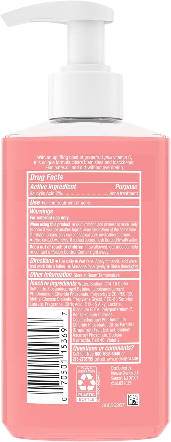 غسول وجه لتنظيف المسام والتخلص من حب الشباب مع حمض الساليسيليك والجريب فروت الزهري وفيتامين سي وخالي من الزيت من نيوتريجينا، 9.1 اونصة سائلة 6 غسول وجه لتنظيف المسام والتخلص من حب الشباب مع حمض الساليسيليك والجريب فروت الزهري وفيتامين سي وخالي من الزيت من نيوتريجينا، 9.1 اونصة سائلة - الصورة 6