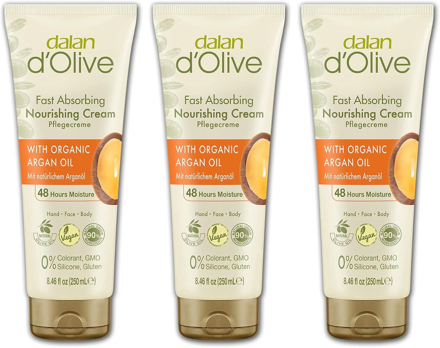 دلان كريم العناية بزيت الارجان من دي اوليف - انبوب 250 مل - مجموعة من 3 قطع، من دالان