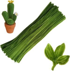 مجموعة ادوات تنظيف الانابيب الخضراء من تزويق، جذع الشانيل الزغبي السميك، منظفات انابيب لمشاريع الحرف اليدوية والديكورات (100 قطعة)